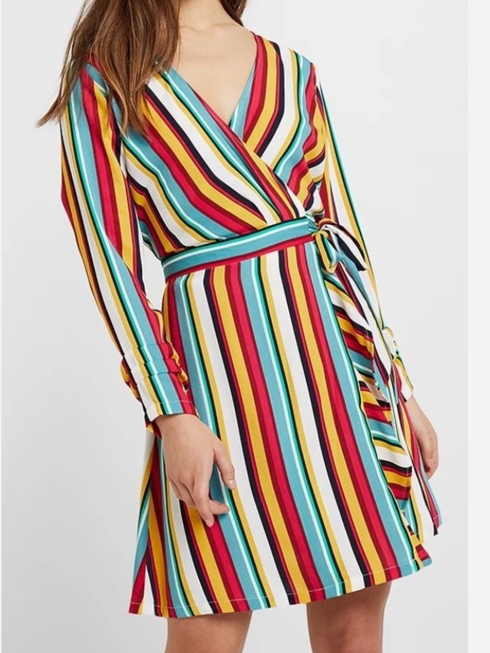 Only Multicolor Striped Wrap Dress